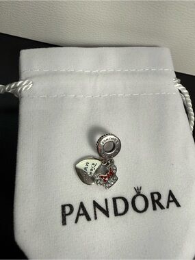 Pandora Silver Minnie Bow Heart Dangle Charm with Red Enamel